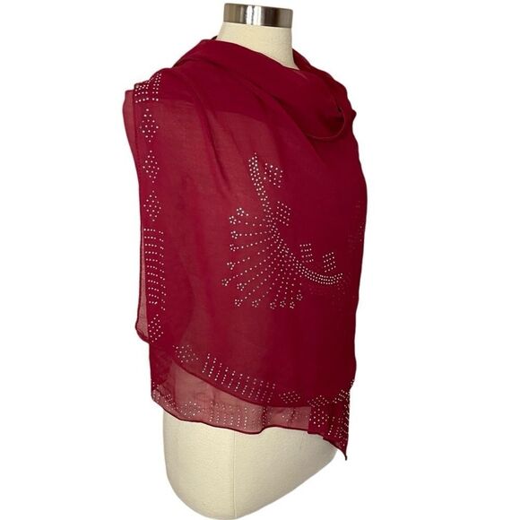 BURGUNDY Chiffon Embellished Pashmina‎ - Picture 4 of 6